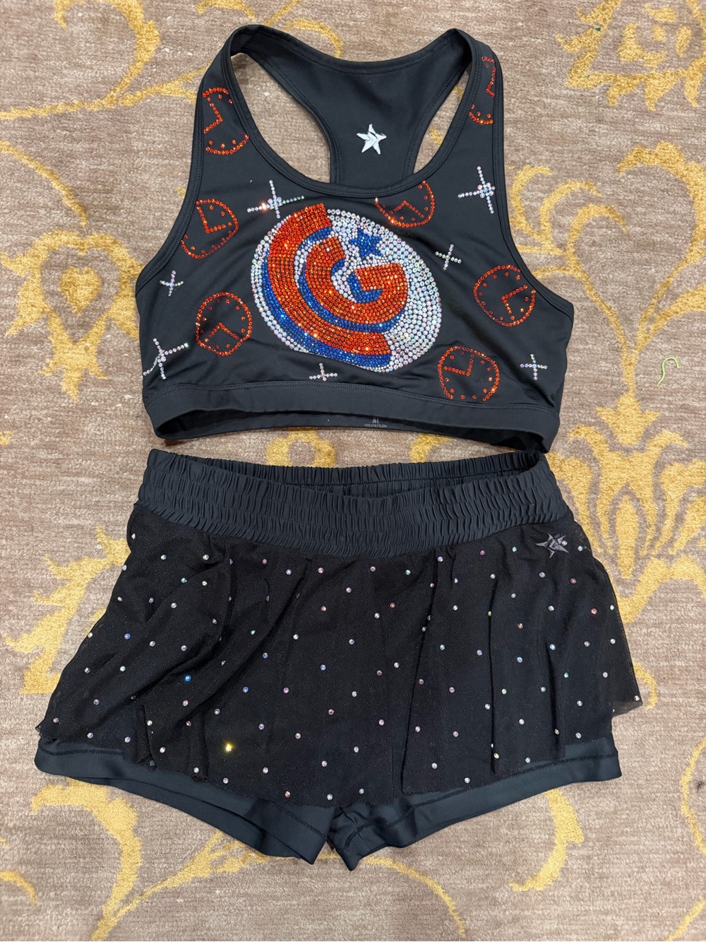 Black Athletic Rhinestone Sports Bra & Skort Set